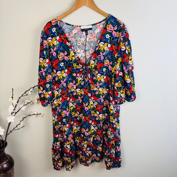 Eloquii Elements Knot Front Floral Flounce Dress Size 24 - Picture 4 of 6